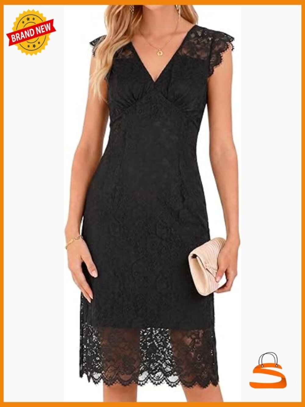 Sleeveless V-Neck Lace Bodycon Midi Dress Wedding Guest Cocktail Party